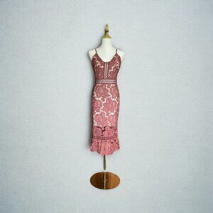 Gianni Bini Lace Midi Dress XS Mauve Spaghetti Straps Crocheted Formal Party